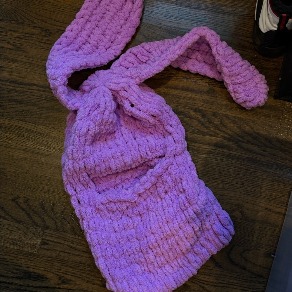 Purple Crochet Bunny Ears Balaclava Hat